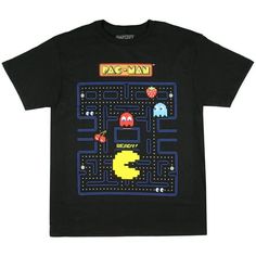 Pac Man Men's Pacman Blinky Pinky Inky And Clyde Character T-Shirt Pac-Man is one of the true classic video games. Namco released the one-of-a-kind arcade game in 1980 and Atari brought it into our house in 1982. This tee features Pac-Man ready to eat a power pellet with the 4 ghosts, Blinky, Pinky, Inky, and Clyde close behind! This top is made of a soft 100% cotton. LOOK FOR THE PAC-MAN LOGO INSIDE SHIRT UNDER COLLAR for authenticity's sake. Size: XL.  Color: Black.  Gender: male.  Age Group: Pac Man Ghost Tshirt, Pac Man Cricut, Pacman Cricut, Pac Man Birthday Tshirt, Carb Foods, Man Shirt, Tops Graphic, Classic Video Games, Man Party