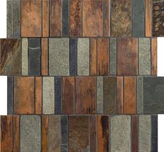 a brown and black tile wall with different colors