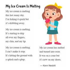 Poems For Children, Summer Poems For Kids, Summer Poetry, Ice Cream Songs For Toddlers, Poem About Summer, Poems For Kids, Funny Kids Poems, Simple Poems For Kids