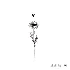 a black and white drawing of a sunflower with a heart on it's side