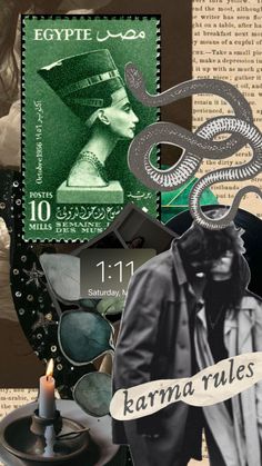 the collage shows an image of a man with a hat and snake on his head