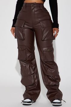 Available In Chocolate. Cargo Pant High Rise Button Zipper Closure Cargo Pockets Bungee Ankles Faux Leather Stretch Disclaimer: To Keep The Aesthetic Of This Garment, Please Follow The Care Instructions Carefully. 100% PU Imported | City Is Mine Faux Leather Cargo Pant in Chocolate Brown size 3X by Fashion Nova