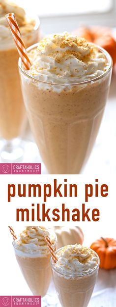 pumpkin pie milkshake with whipped cream on top and two glasses filled with it