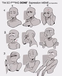 an animation character's face and head with different facial expressions, including the expression