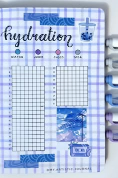 a blue and white checkered paper with the words hydration written on it