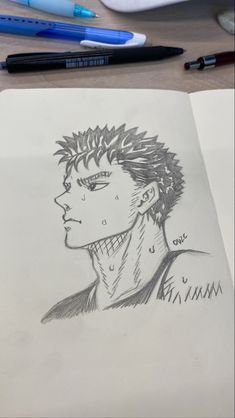 a pencil drawing of a guy with spiked hair