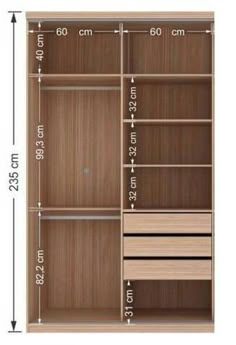 an image of a closet with measurements for the door and shelves in it, including two drawers