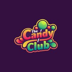 the candy club logo on a dark background with colorful letters and an image of a ball