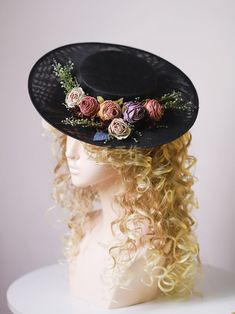 Silk Flower Garland, Flower Forest, Historical Hats, French Hat, Straw Boater Hat, Flat Hat, Straw Boater, Forest Style, Flat Hats