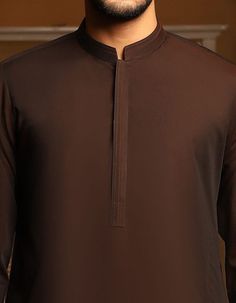 Unstitched Brown Lawn Suit With Dabka Details, Formal Brown Kurta For Eid, Formal Brown Festive Kurta, Festive Brown Formal Kurta, Elegant Brown Kurta With Dabka Embroidery, Festive Brown Kurta With Dabka, Elegant Brown Kurta With Dabka Detailing, Brown Traditional Wear With Dabka Work For Eid, Elegant Brown Kurta With Dabka