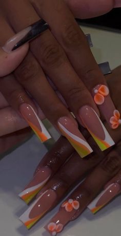 Tropical Princess Luxury Nails French Nails Orange Nails White Nails 3D Acrylic Flower Nails Almond Coffin Stiletto Square Nails - Etsy Vacation Nails Black Women, Tropical Princess, Nails Orange, Nails 3d, Cute Acrylic Nail Designs, Nails White, Acrylic Flower