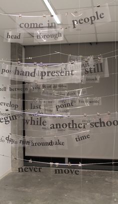 an art installation with words written all over it