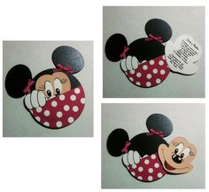 two pictures of mickey mouse with red and white polka dots