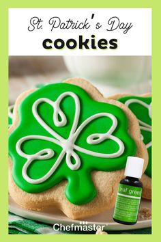 st patrick's day cookies with green icing and an image of a shamrock