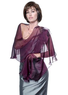 "A shimmery rich dark grape color of this airy fluttering scarf, wrap can update your minimalist dress and give you beautiful feeling of feminine charm as well as give you enjoyable silken touch by covering your shoulders. Made with iridescent silk chiffon and goes from casual daytime to elegant evening wear. Use it as a shawl, wrap sash or as a head cover. The full length of the scarf is about 76\" and the width on the central widest part is about 15\". This Dark Grape Scarf can make a beautifu Elegant Silk Shawl Scarf For Summer, Purple Silk Scarves For Formal Occasions, Elegant Silk Chiffon Scarves For Summer, Formal Purple Silk Scarves, Formal Purple Silk Scarf, Elegant Purple Silk Scarf, Sheer Shawl For Evening, Chic Silk Shawl For Party, Fitted Silk Shawl For Evening