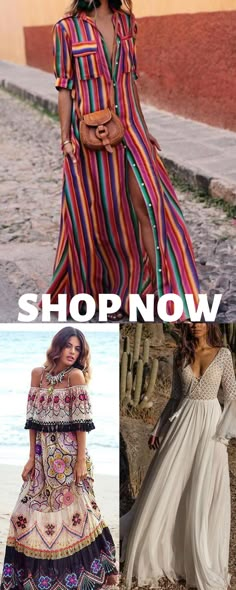 Love the dress on the bottom right.  & the left ...maybe?  Top is a no Boho Styl, Bohemian Style Clothing, Mode Boho, Alyssa Milano, Bohemian Clothes, Clothing And Accessories, Boho Outfits, Different Styles, Bohemian Style