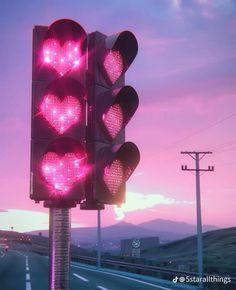 a traffic light that has hearts on it