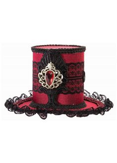 "Burgundy w/Black Lace Mini Top Hat" Mystery Circus Forum Novelties DESCRIPTION: Mystery Circus "Burgundy w/Black Lace Mini Top Hat" Adult Costume Accessory Forum Novelties Item # 81079 This adult size mini hat accessory is new in its original package. It is part of the "Mystery Circus" line produced by Forum Novelties. The item in the picture is the company's photo from the catalog. Email with any questions before purchasing as we DO NOT ALLOW RETURNS on costume accessories. Be sure to check out our other listings as we are always happy to combine shipping costs for purchases of multiple items.  SHIPPING & PAYMENT INFORMATION:   All items are shipped via US Postal Service within 5 business days of payment. We generally ship Monday through Friday and process all orders in the order payment Circus Fancy Dress, Circus Hat, Up Halloween Costumes, Pirate Accessories, Reference Ideas, Drawing Help, Novelty Hats, Gothic Tops, Black And White Ribbon