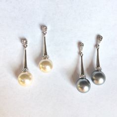 Two Choices Grey Pearl Or White Pearl With Crystal. 1.5" Long. Look Fantastic!!! Pearl Grey, Earrings Color, White Pearl, Pearl White, Gray White, Pearl Earrings, Jewelry Earrings, Women Jewelry, Crystals