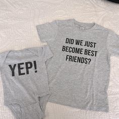 Etsy Did We Just Become Best Friends? Yep!!! Brand New Sibling Matching Announcement Set Color: Gray Toddler Size 5t And Infant Sibling Onesie Size 6months (Unisex) Easy Snap, Never Used. I Forgot I Bought These And Didn’t Take Pictures In Time. Super Cute For Siblings To Match. Fun Letter Print Tops For Family Occasions, Family Matching Fitted Graphic T-shirt, Fitted Family Matching Tops With Name Print, Unisex Graphic Print Tops For Family, Graphic Print Tops For Family Occasions, Family Matching Gray Short Sleeve Tops, Gray Family Matching Short Sleeve Tops, Basic Graphic Print Top For Birthday, Family Matching Name Print Unisex Tops