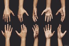 several hands are shown in different positions and sizes