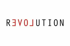 the word revolution written in black and red