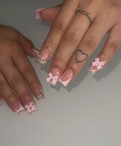 Coquette Short Nails, Buchona Nails, Acrylics Nails, Natural Nails Manicure, Tapered Square Nails, Cute Nail Art Designs, Grunge Nails, Girly Acrylic Nails, French Acrylic Nails