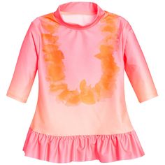 BILLIEBLUSH Girls Pink Sun Protective Top (UPF50+) Playful Pink Unicorn Print Top, Summer Unicorn Print Princess Dress For Dress-up, Casual Summer T-shirt With Unicorn Print, Cute Unicorn Print Summer T-shirt, Summer Unicorn Print Short Sleeve T-shirt