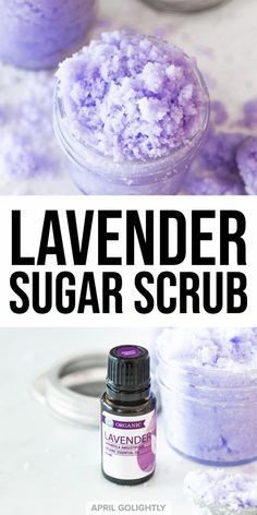 Effortless Lavender Sugar Scrub Recipe - April Golightly #lavenderoil #essentialoils How To Make Lavender Body Scrub, Lavender Sugar Scrub Recipe, Diy Lavender Sugar Scrub, Lavender Salt Scrub Diy, Lavender Diy Crafts, Lavender Scrub, Lavender Body Scrub, Lavender Birthday, Easy Sugar Scrub