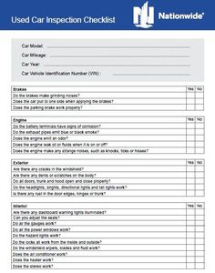 a car inspection checklist is shown in this image