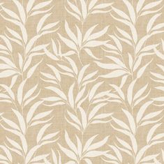 an orange and white wallpaper with leaves on the back ground, in shades of beige