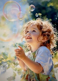 . Andermatt, 얼굴 그리기, Blowing Bubbles, 수채화 그림, Soap Bubbles, Kids Portraits, Watercolor Portraits, الرسومات اللطيفة, Whimsical Art