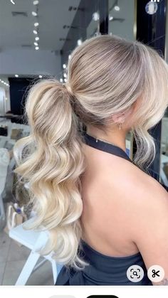 Wedding Guest Hairstyles Hollywood Waves, Braidsmade Hairstyle, Rehearsal Dinner Hair For Bride, Banquet Makeup, Wedding Ponytail Hairstyles, Bridesmaid Hair Ponytail, Business Hair, Bridesmaid Hair Inspo, Wedding Ponytail