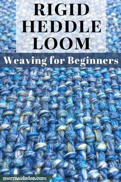 a blue rug with text overlay that reads how to knit a rug heddle loom weaving for beginners