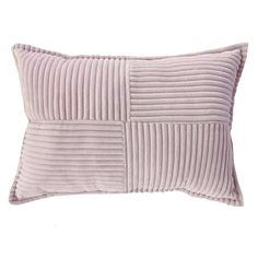 a purple pillow with pleated lines on the front and back, sitting against a white background