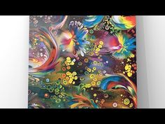 an abstract painting with lots of bubbles and flowers on it's surface, in multicolors