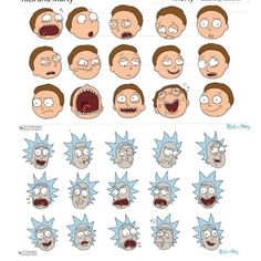 the faces of cartoon characters with different facial expressions