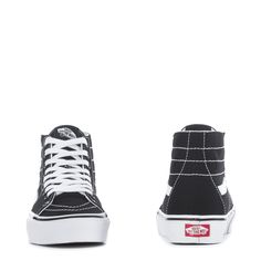 The Vans Sk8-Hi Tapered skate shoes are a deconstructed version of the classic Sk8-Hi, featuring a slender, more fitted silhouette. Get the same Sk8-Hi look without all that bulk. Even without the suede overlays, this all-canvas upper proves durable, just like its predecessor. Lace-up high-top. Sturdy canvas upper. Vulcanized sole for increased flexibility. Vans original waffle outsole for grip and durability. Imported. Vans Original, Vans Sk8 Hi, Sk8 Hi, Vans High Top Sneaker, Vans Sk8, Promotional Gifts, Womens Vans, Skate Shoes, Gift Item