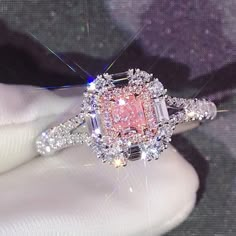 Pink Cushion Cut EVN Diamond Engagement Ring – Black Diamonds New York Ring Designs Unique, Greatest Love Story, Blood Diamonds, Pink Diamonds Engagement, Halo Wedding Set, Pink Engagement, Cushion Cut Diamond Engagement Ring, Pink Cushion, Greatest Love