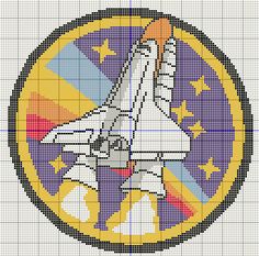 a cross stitch pattern with a space shuttle in the center