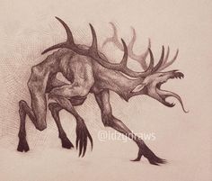 a drawing of a deer with antlers on it's back legs