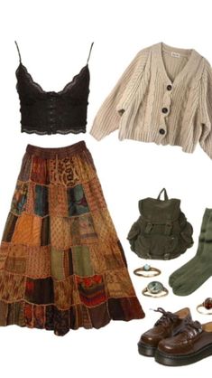 an assortment of clothing and accessories including shoes, sweaters, boots, and handbags