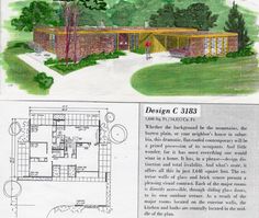 an architectural drawing of a house in the 1960s or early 1970s century with plans for it