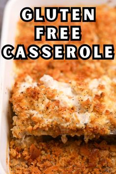 gluten free casserole in a white dish with text overlay