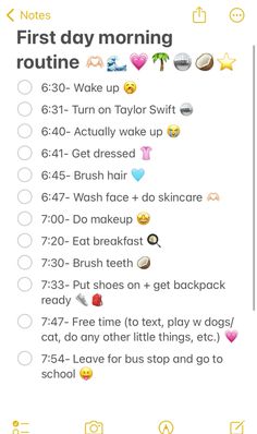 1st Day Of School Morning Routine, School Morning Routine No Time, Morning Routine Notes Iphone, Night Before First Day Of School Routine, First Day Of School Morning Routine, First Day Of School Routines, Online School Morning Routine, First Day Of School Routine, First Day Of School Morning