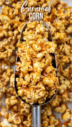 caramel corn on a spoon with the title above it