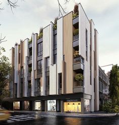 an artist's rendering of a building with plants growing on the balconies