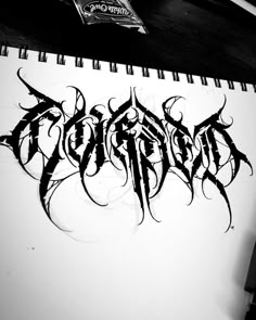 Dark Calligraphy Tattoo, Goth Lettering, Dark Lettering Tattoo, Tattoo Writing Fonts, Typographic Tattoo, Dark Lettering, Thorn Tattoo, Gothic Lettering, Calligraphy Tattoo