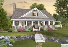 this is a computer rendering of the front elevation of these small houseplans and porches