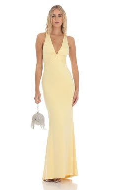 Front Twist V-Neck Maxi Dress in Yellow | LUCY IN THE SKY Prom 2025, Semi Dresses, Mode Hippie, Prom Dress Inspo, Prom Inspo, Winter Formal, Pretty Prom Dresses, Senior Prom, Closet Goals